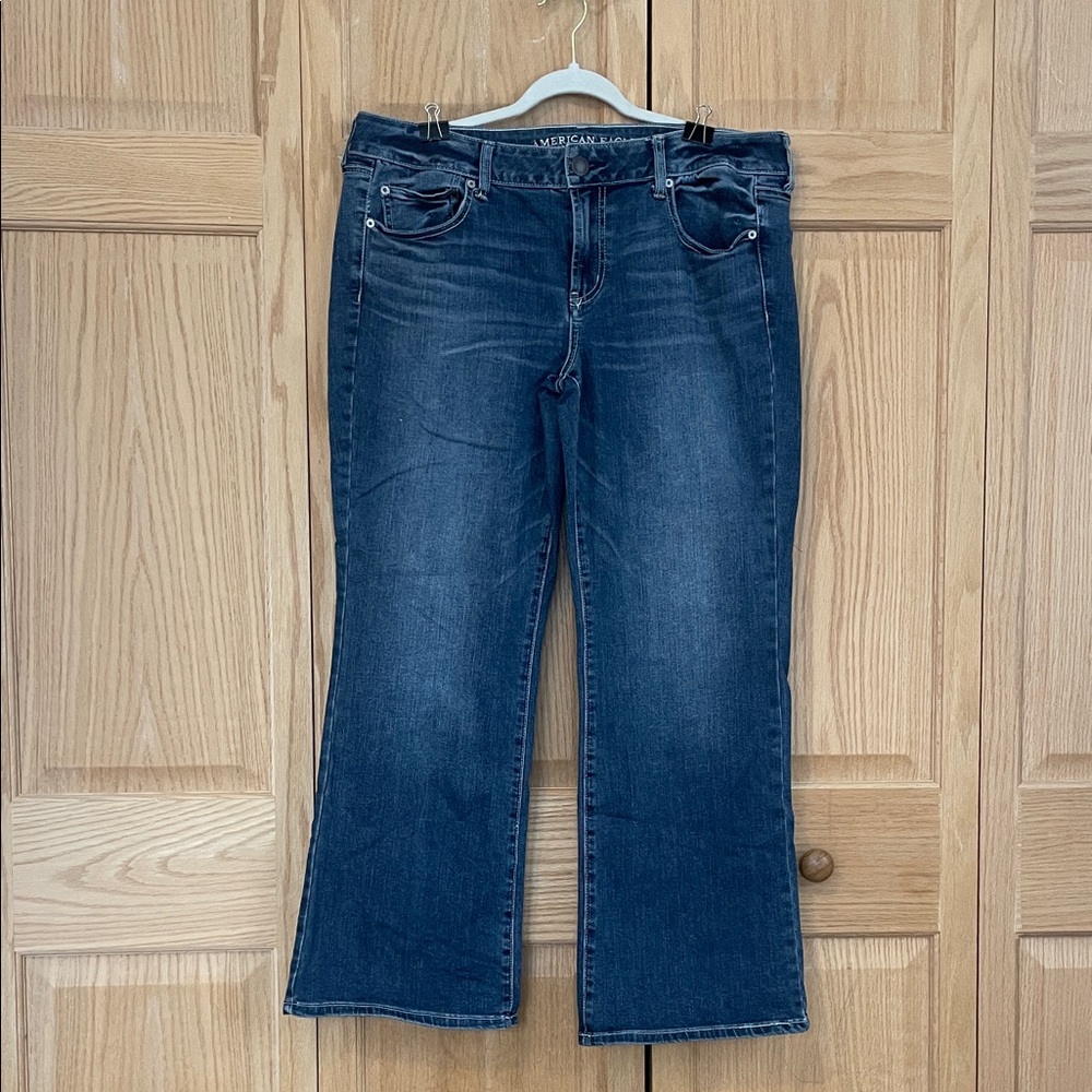 American Eagle Outfitters Favorite Boyfriend Dark Blue Flare Jeans Petite